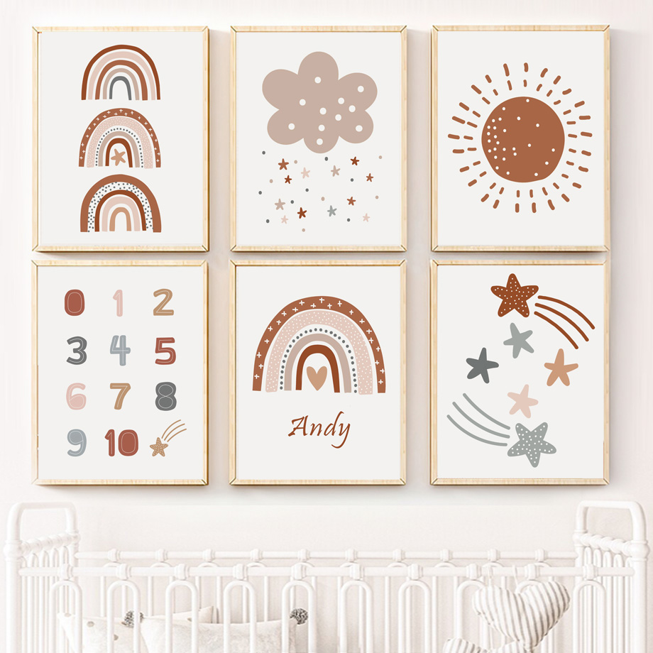 Kids Education Name - Poster Kanvas Bergaya Boho untuk Kamar